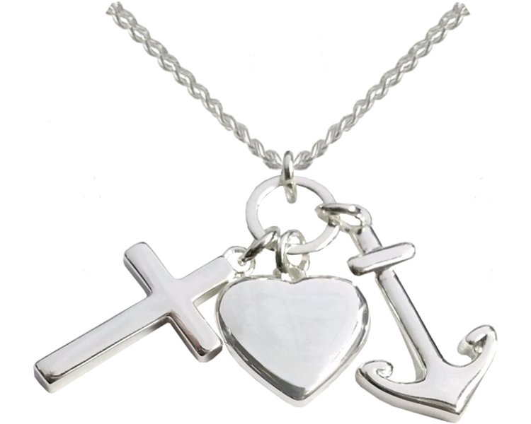 Halskette mit Kreuz-, Herz- und Ankeranhänger (versilbert) - COPPEN 72185