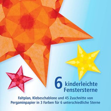 6 kinderleichte Fenstersterne (Rot, goldgelb, orange)