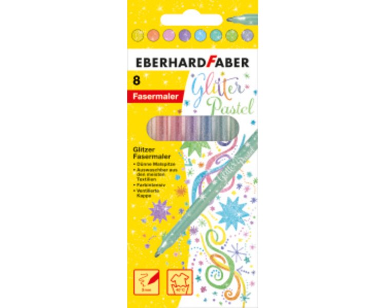 Fasermaler 8er Set Glitzer pastell - EBERHARD 551009