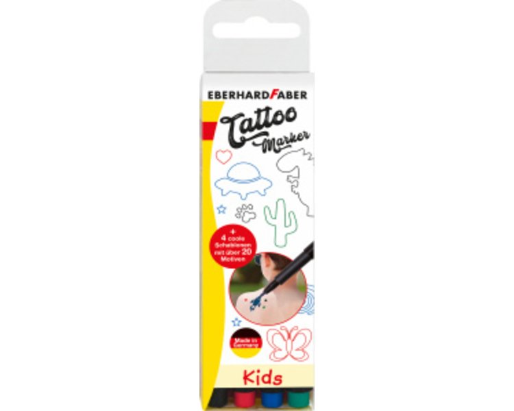 Tattoo Marker Set Kids, inklusive Schablonen, 4er Etui - EBERHARD 559504