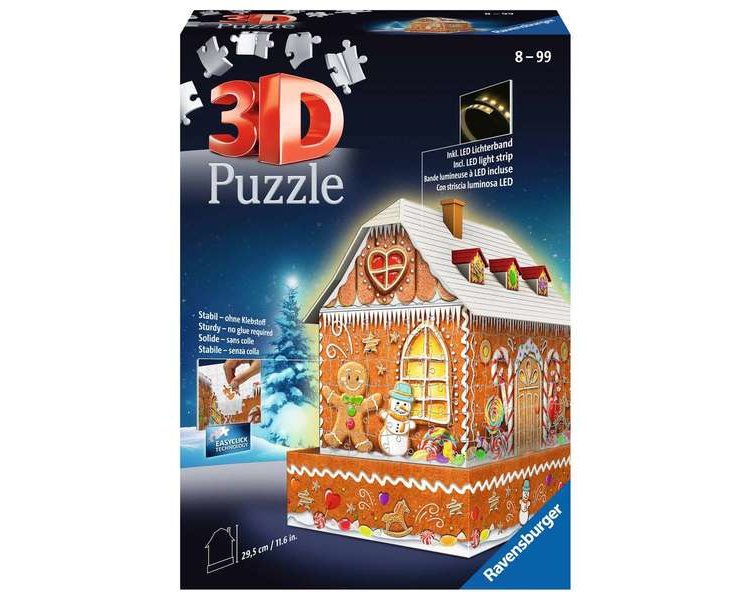 Puzzle 3D 216 Teile: Lebkuchenhaus bei Nacht - RAVEN 11237