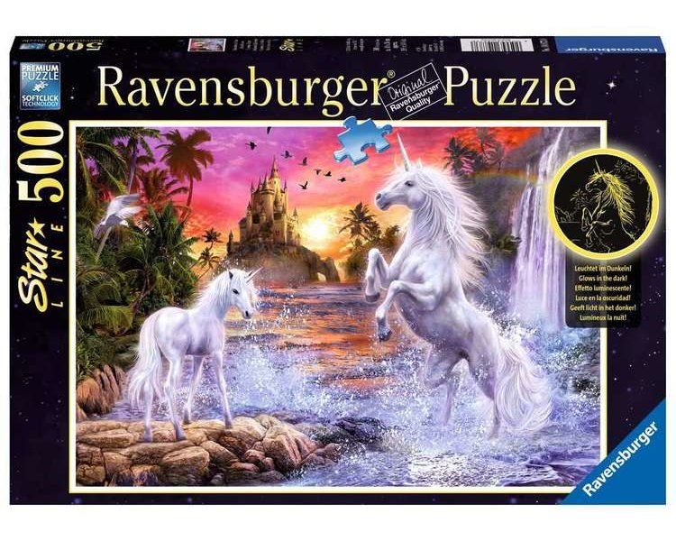Puzzle 500 Teile Glow: Einhörner am Fluss - RAVEN 14873