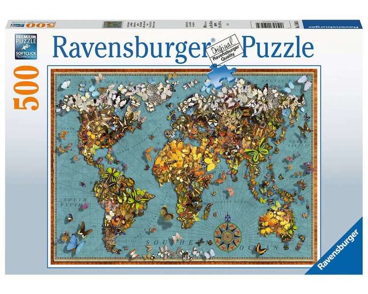 Puzzle 500 Teile: Antike Schmetterling-Weltkarte - RAVEN 15043